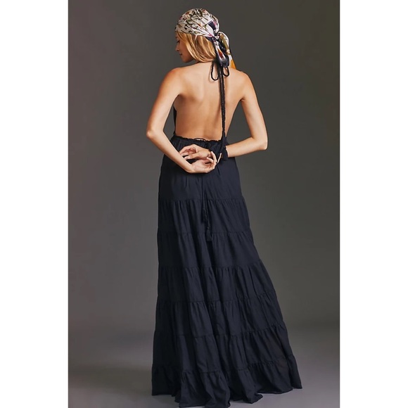 NWT ANTHROPOLOGIE ERIKA PEÑA LOLA RUMBA HALTER MAXI DRESS IN BLACK - Picture 4 of 8